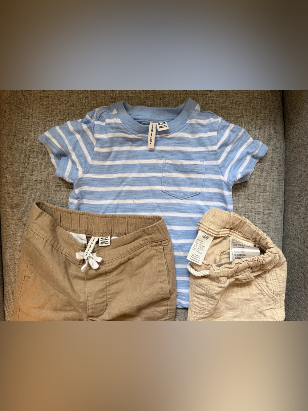 Janie and Jack Blue & White Striped Pocket Tee with Linen Pants